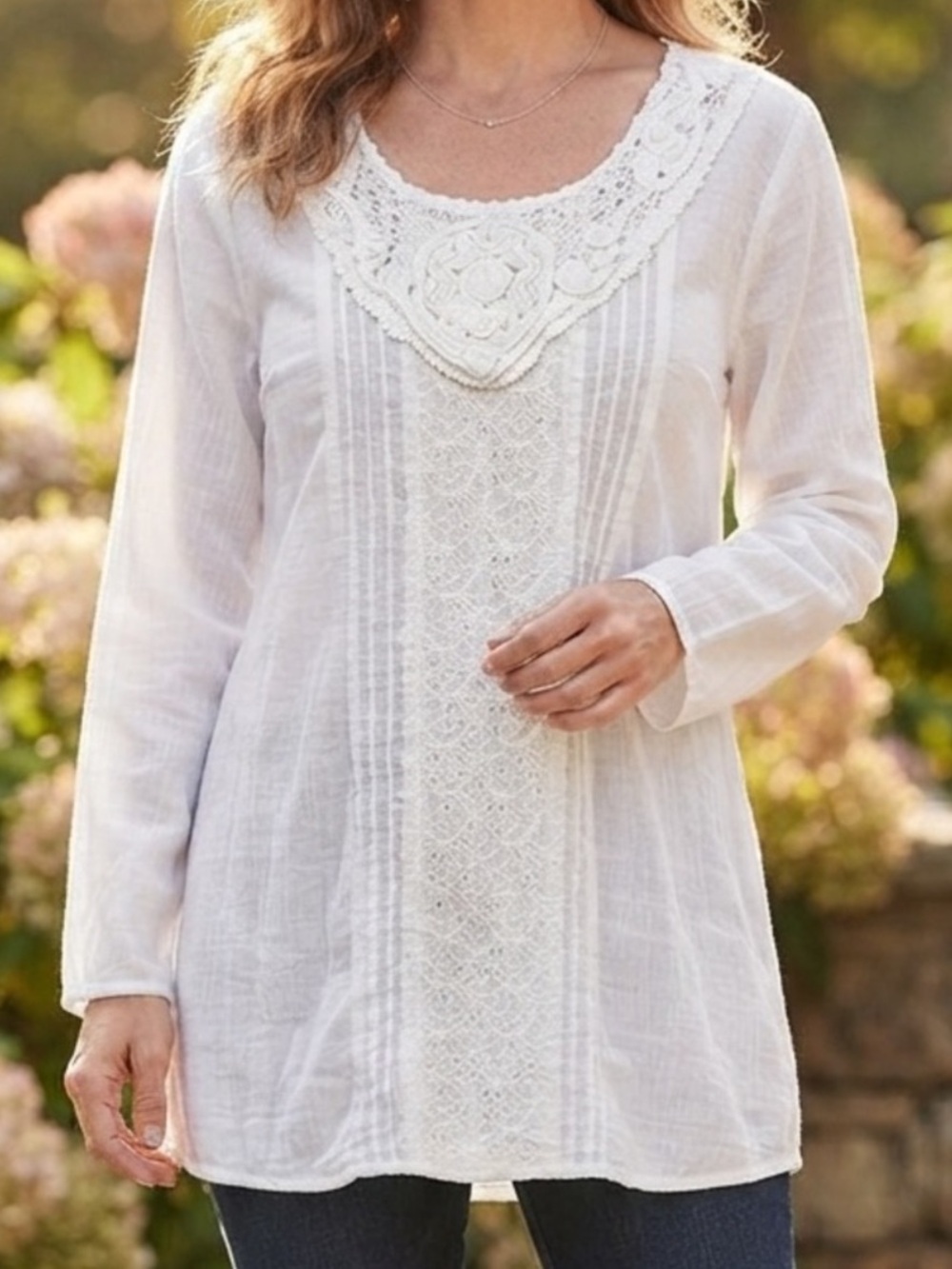 Jessica Taylor Ivory Lace-Accent Tunic